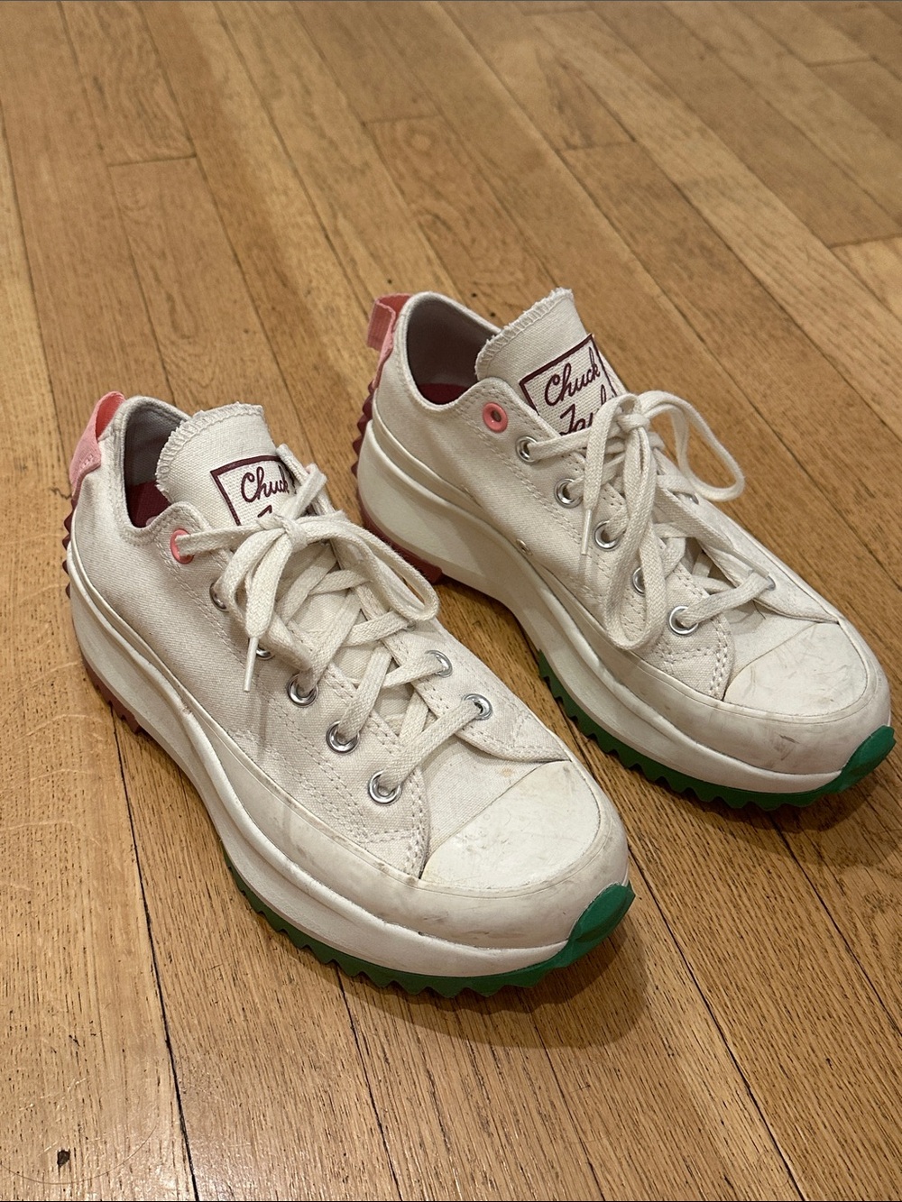 Converse Platform Low-Top Sneakers in White with Pink Accents